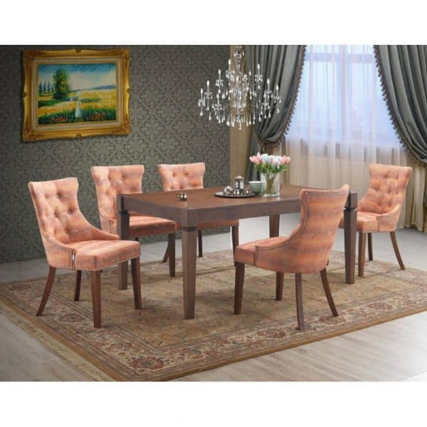 CKE Gold Series-03-217-WL-SET 3 - Rectangular Solid Wood Dining Table C/W 6 Chairs With Cushion Seater