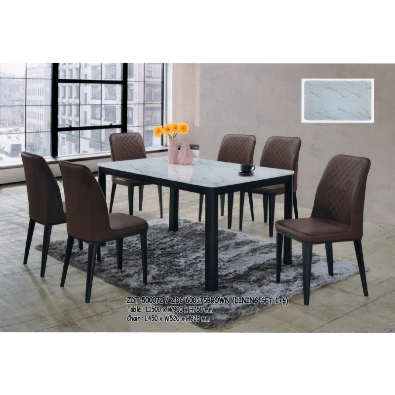 AMZ Series-ZDT500072 - Rectangular Synthetic Marble Top Table C/W 6 Pieces Cushion Chairs