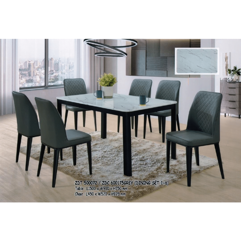 AMZ Series-ZDT500072 - Rectangular Synthetic Marble Top Table C/W 6 Pieces Cushion Chairs