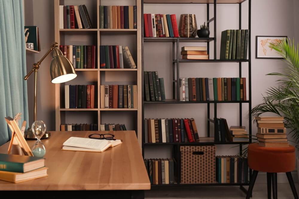 reading space with a traditional bookshelf